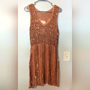 90s /Y2K Sequin And Crochet Pink Mini Slip Dress